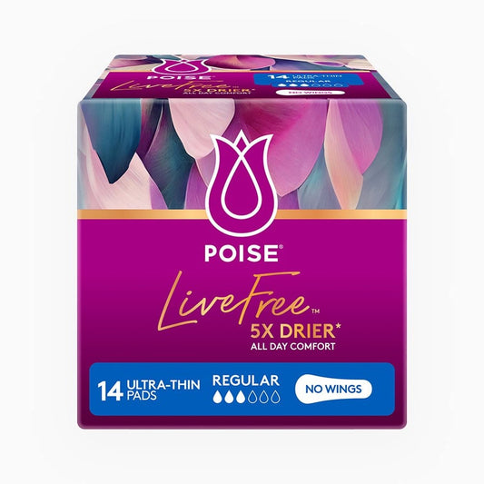 Poise® LiveFree Pad Regular No Wings - Carton: 4 Packs