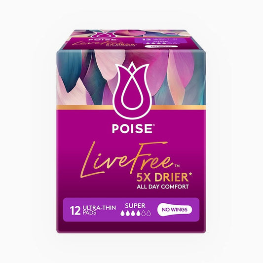 Poise® LiveFree Super Pads No Wings - Carton: 4 Packs