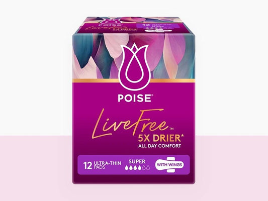 Poise® LiveFree Pad Super with Wings - Carton: 4 Packs