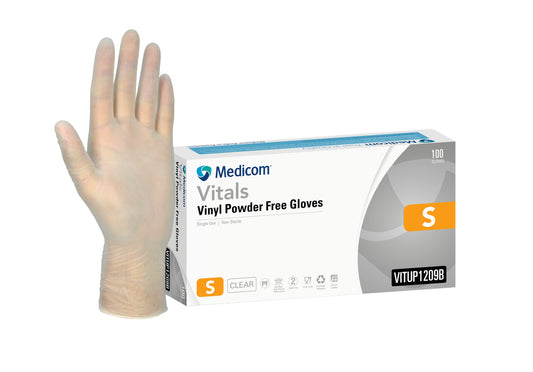 Vitals Vinyl Powder Free Clear Gloves - Small