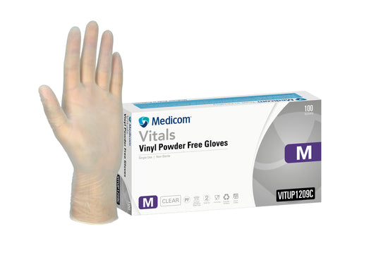 Vitals Vinyl Powder Free Clear Gloves - Medium