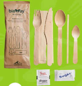 Wooden Cutlery Pack - Fork, Knife, Dessert Spoon, Tea Spoon, Salt, Pepper &amp; White Napkin